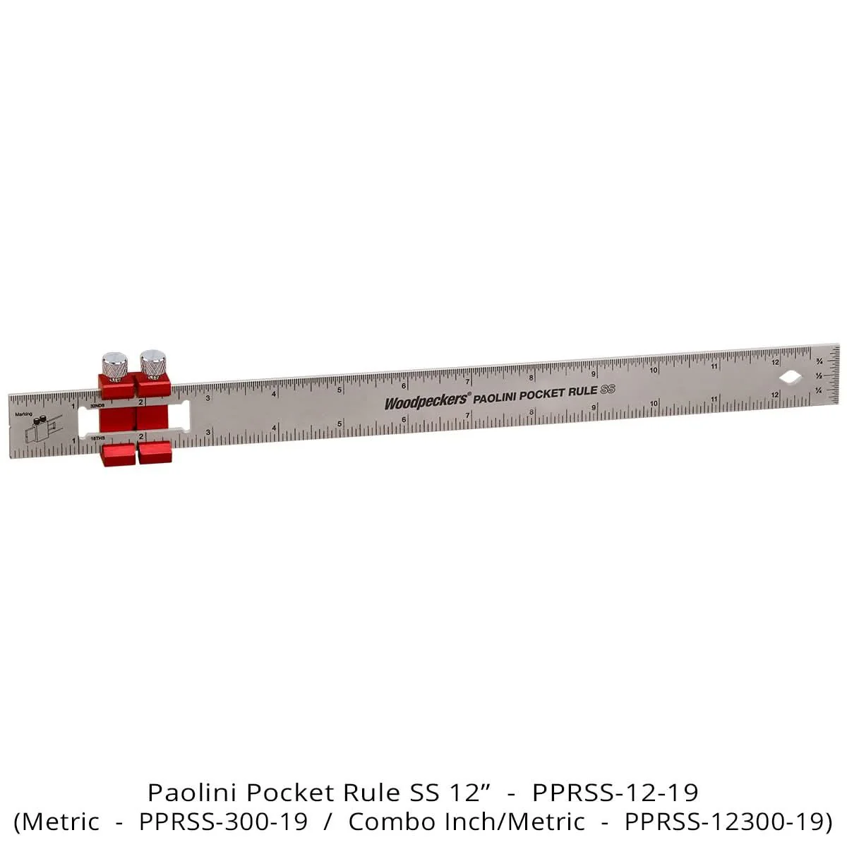 Woodpeckers PPRSS-12300-19 Paolini Pocket Rule, 12″/300mm Stainless Steel