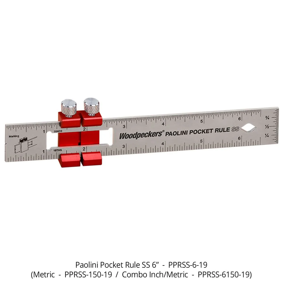 Woodpeckers PPRSS-6150-19 Paolini Pocket Rule, 6″/150mm Stainless Steel
