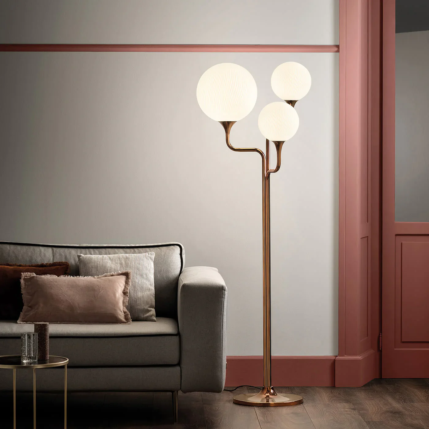 MASIERO | TEE GLOSSY GLAVANIC COPPER METAL AND GLASS 3-LIGHT FLOOR LAMP | $3,915.00 - Image 2