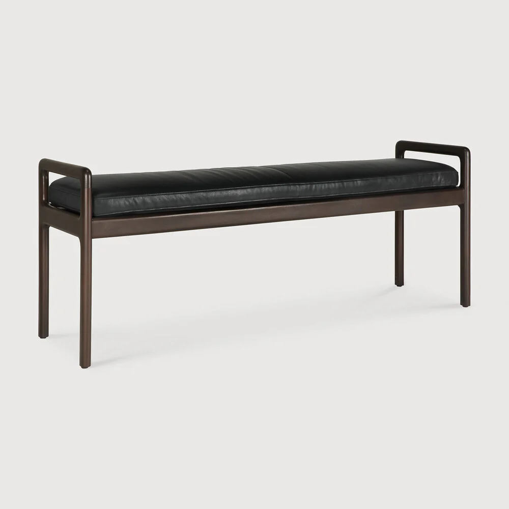 ETHNICRAFT JACK BENCH - MAHOGANY DARK BROWN - BLACK LEATHER | $1,858.00 - Image 2