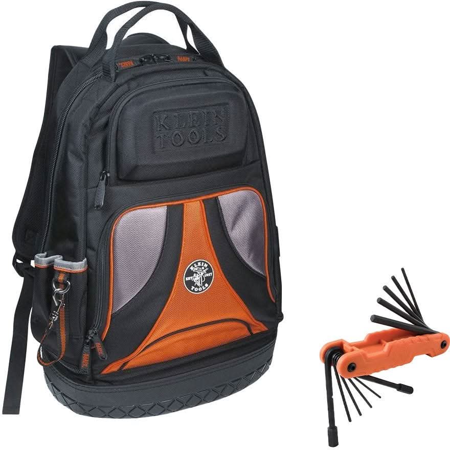 Klein 55421BP14 Tradesman Pro Tool Bag Backpack, 39 Pockets, Black, 14-Inch with Pro Folding Hex Key Set (PROMO) - Image 1