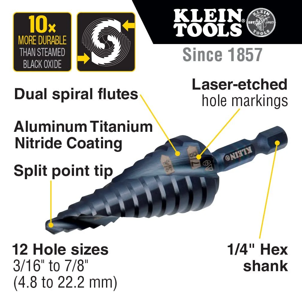 Klein Tools QRSTSPRO 3-Piece Premium Electrician's 1/4-in. Hex Quick-Release Step Bit Set - Image 2