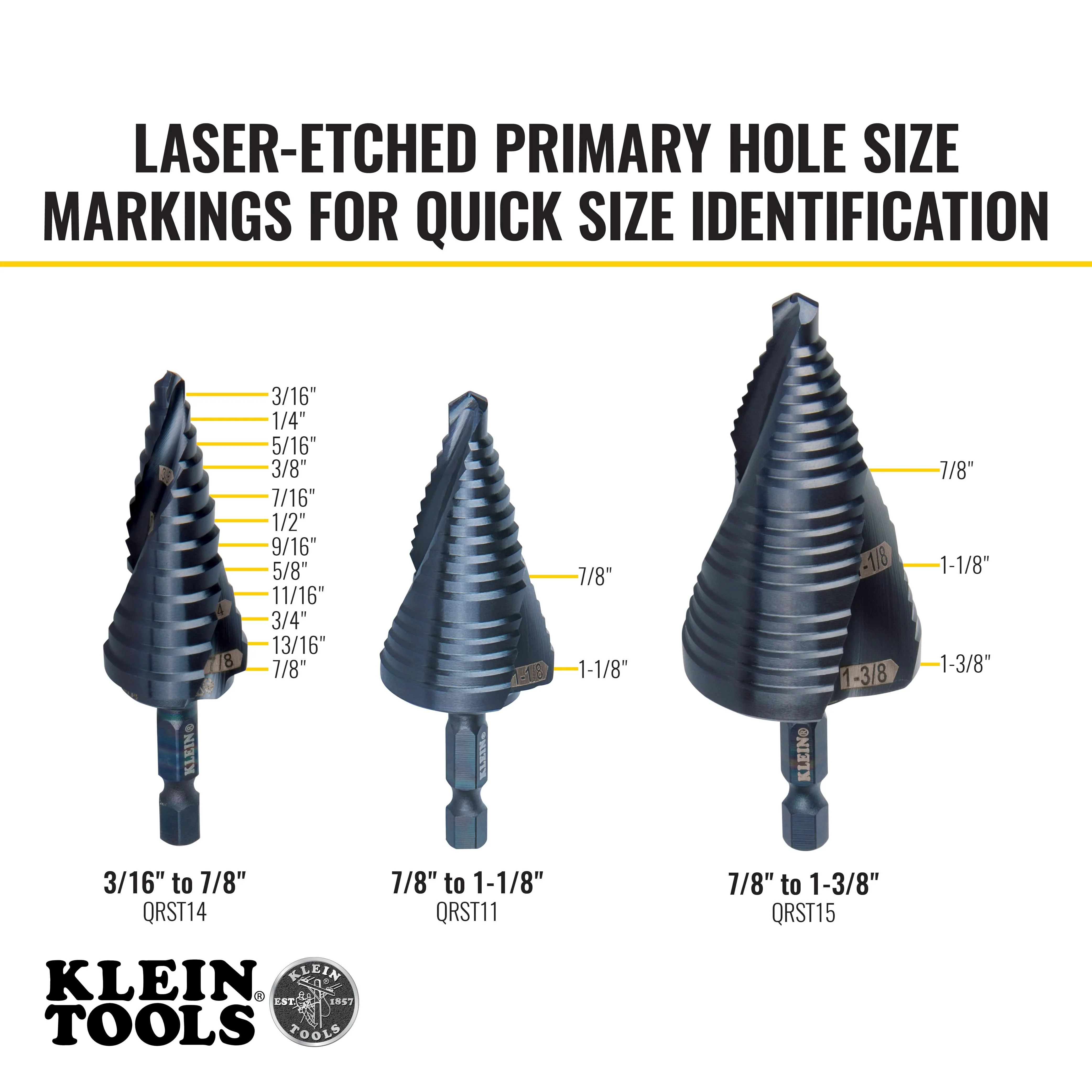 Klein Tools QRSTSPRO 3-Piece Premium Electrician's 1/4-in. Hex Quick-Release Step Bit Set - Image 3