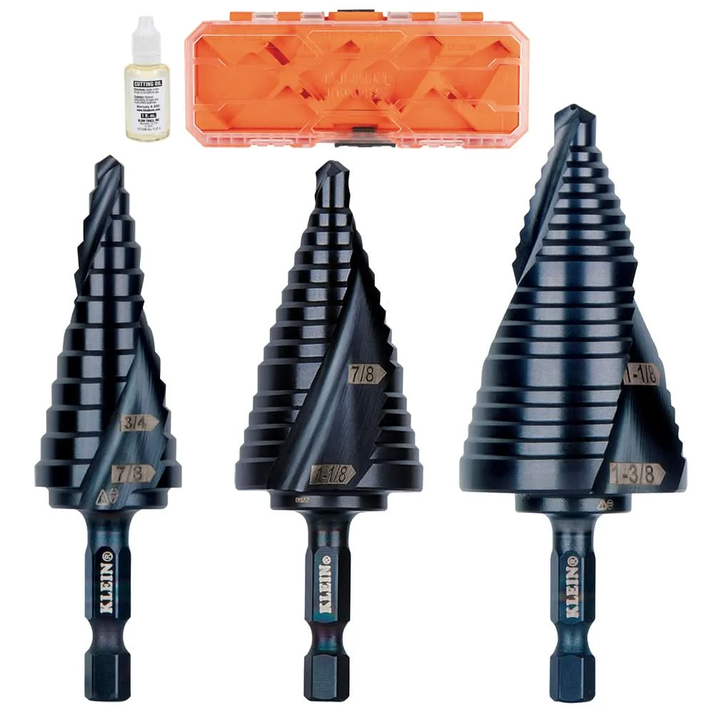 Klein Tools QRSTSPRO 3-Piece Premium Electrician's 1/4-in. Hex Quick-Release Step Bit Set - Image 1