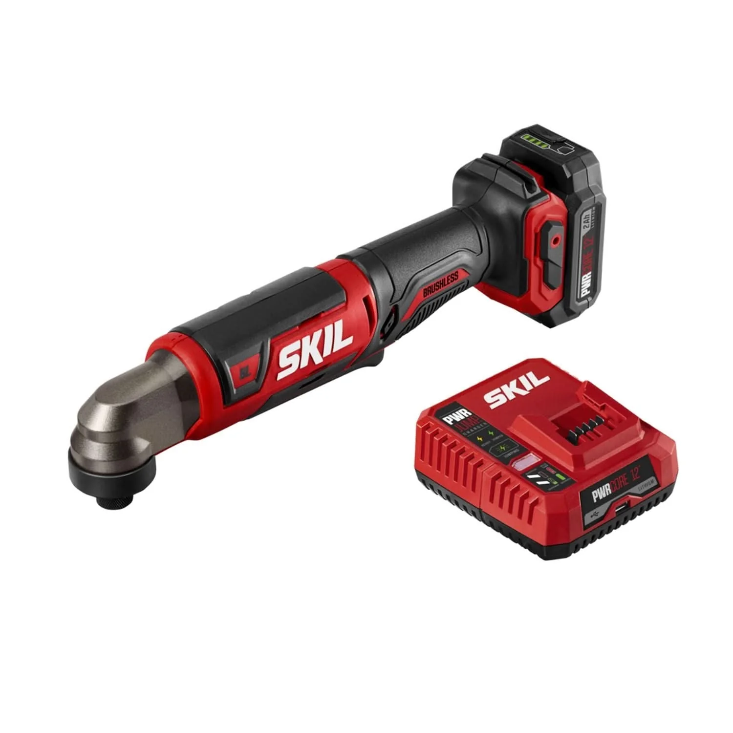 SKIL RI574502 PWRCore 12 Brushless 12V 1/4” Hex Right Angle Impact Driver with Battery and PWR JUMP Charger