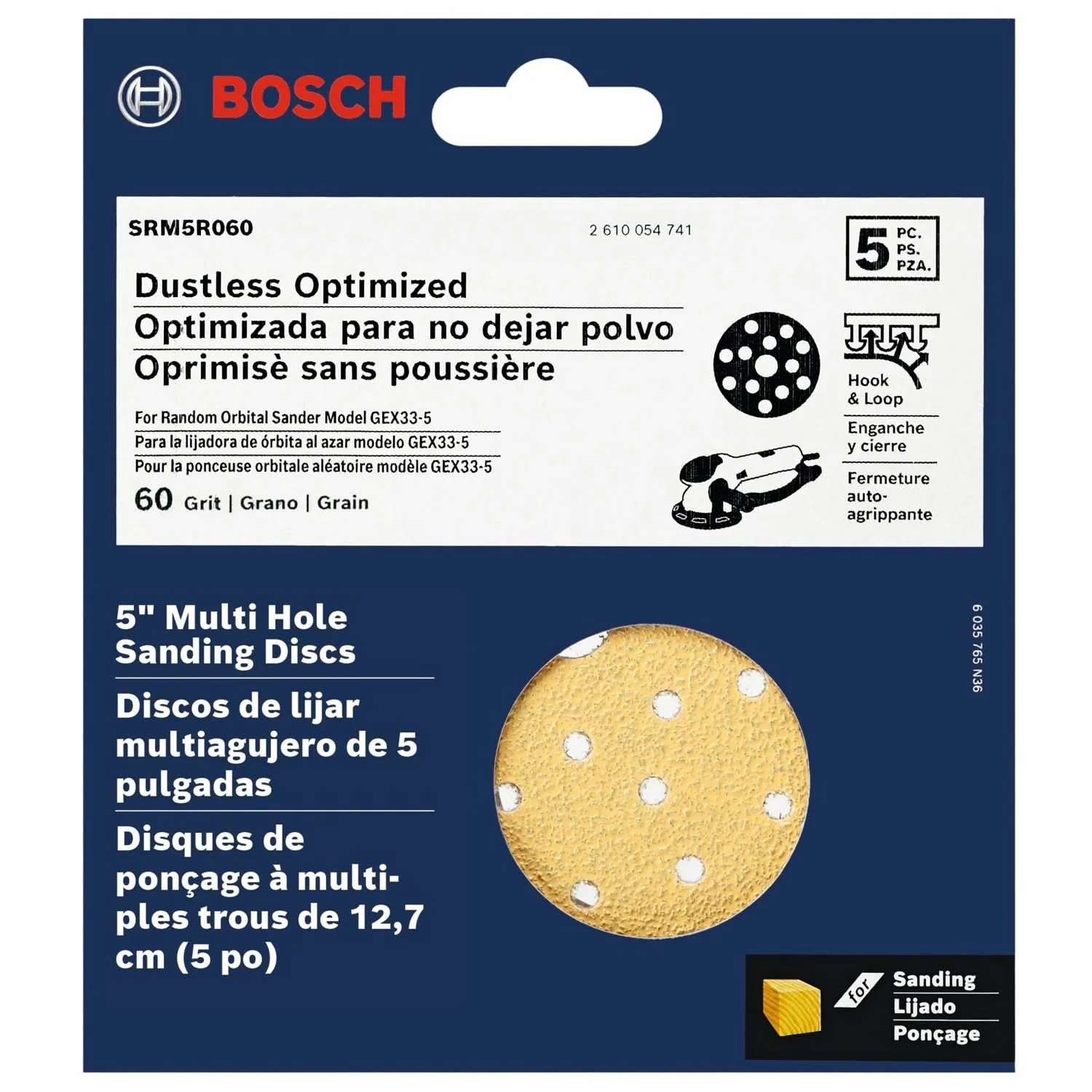 Bosch SRM5R060 5-Piece 60 Grit 5-Inch Multi-Hole Hook-And-Loop Sanding Discs - Image 2