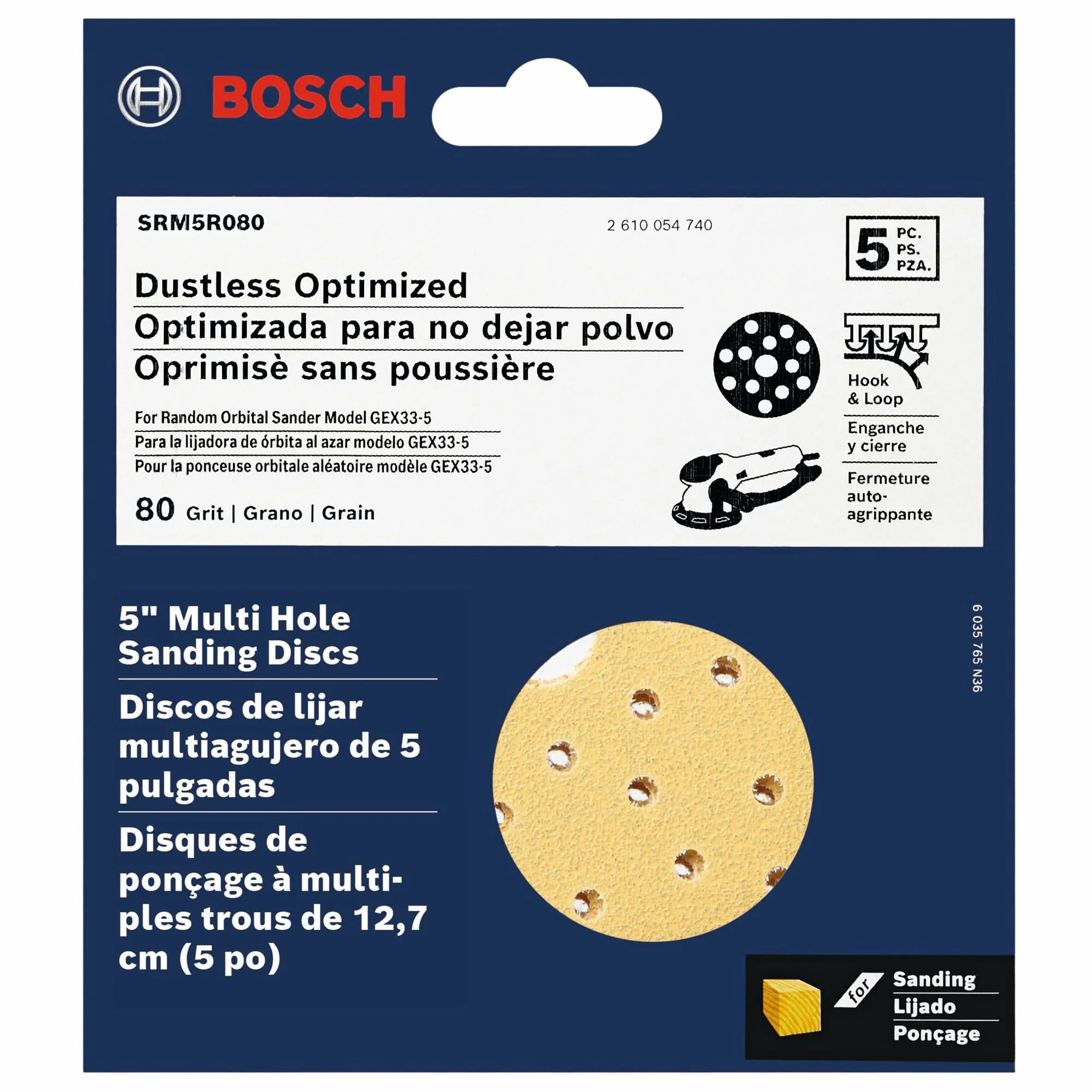 Bosch SRM5R080 5-Piece 80 Grit 5-Inch Multi-Hole Hook-And-Loop Sanding Discs - Image 2