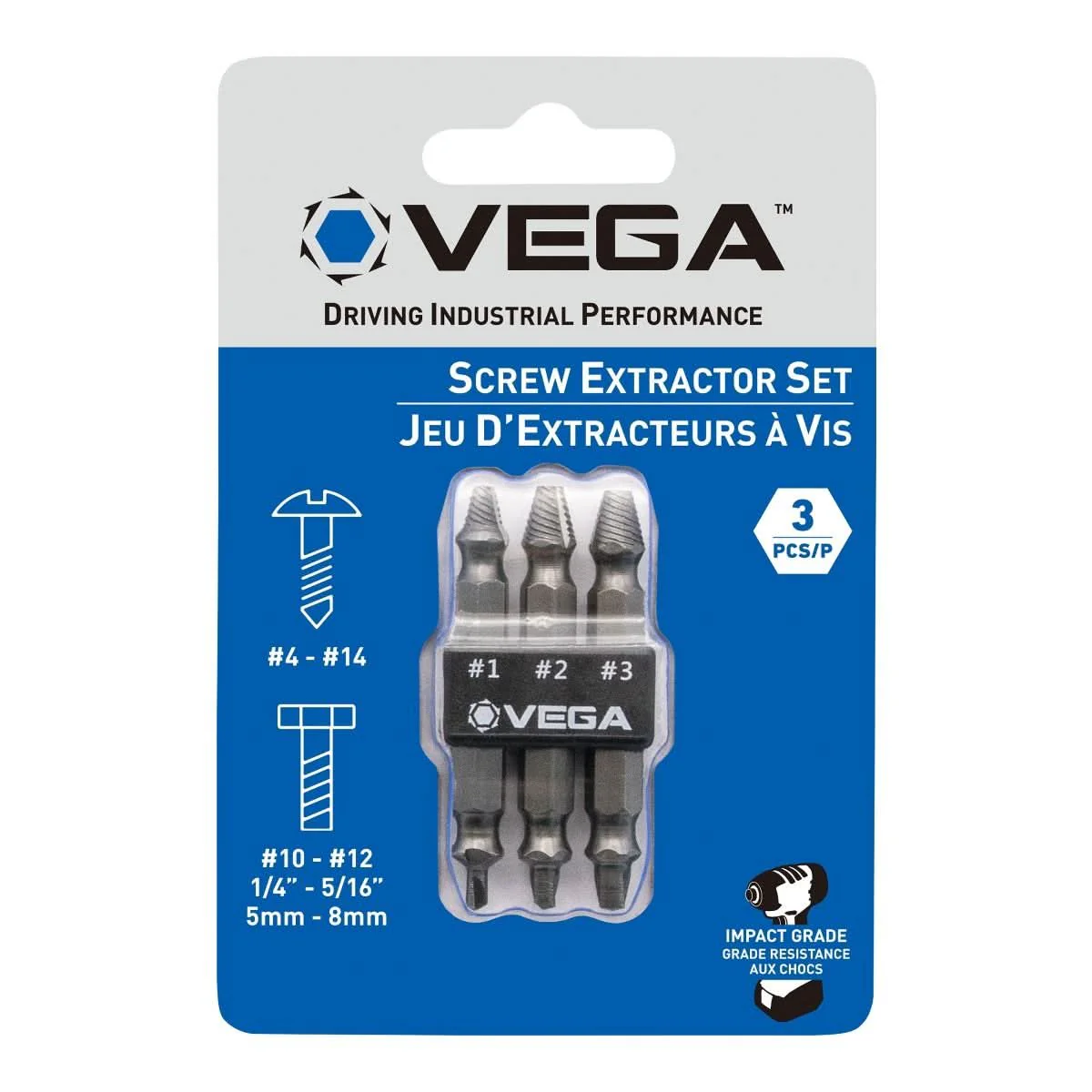 Vega PROMO SES-3 3-Piece Impact Rated Double-Sided Screw Extractor Set (PROMO) - Image 2