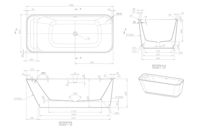 SOUTH ACRYLIC BATH TUB | PIETRA CASA BRAND | $12,176.60 - Image 3