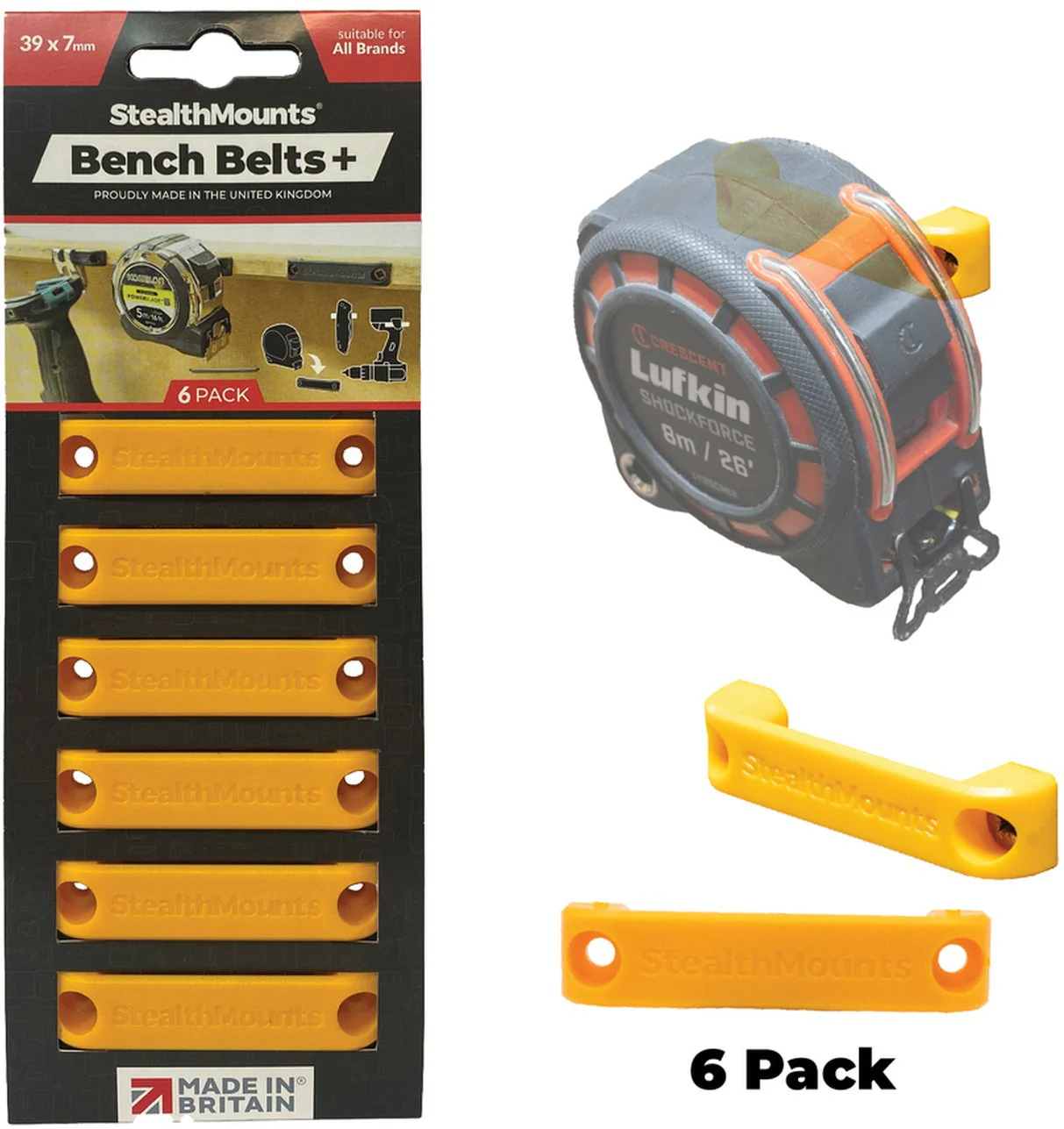 StealthMounts Bench Belt+ Mountable Tool Clips, 6-Pack - Image 2