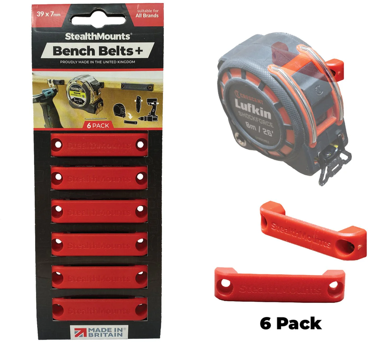 StealthMounts Bench Belt+ Mountable Tool Clips, 6-Pack - Image 3