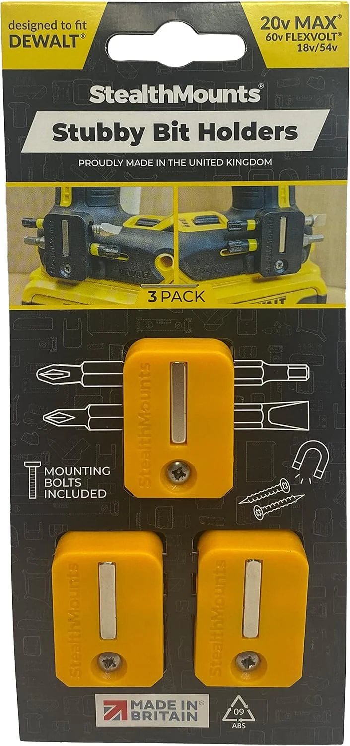 StealthMounts Stubby Magnetic Bit Holder for DeWALT XR & Flexvolt Tools, 3-Pack - Image 1