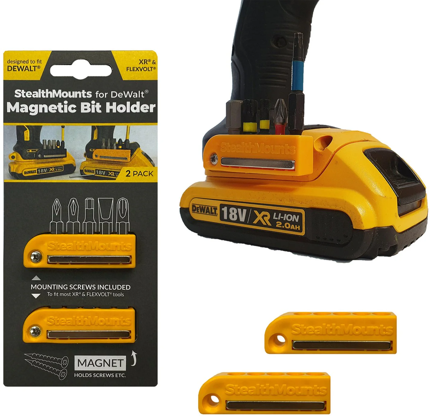 StealthMounts Magnetic Bit Holder for DeWALT XR & Flexvolt Tools, 2-Pack - Image 2