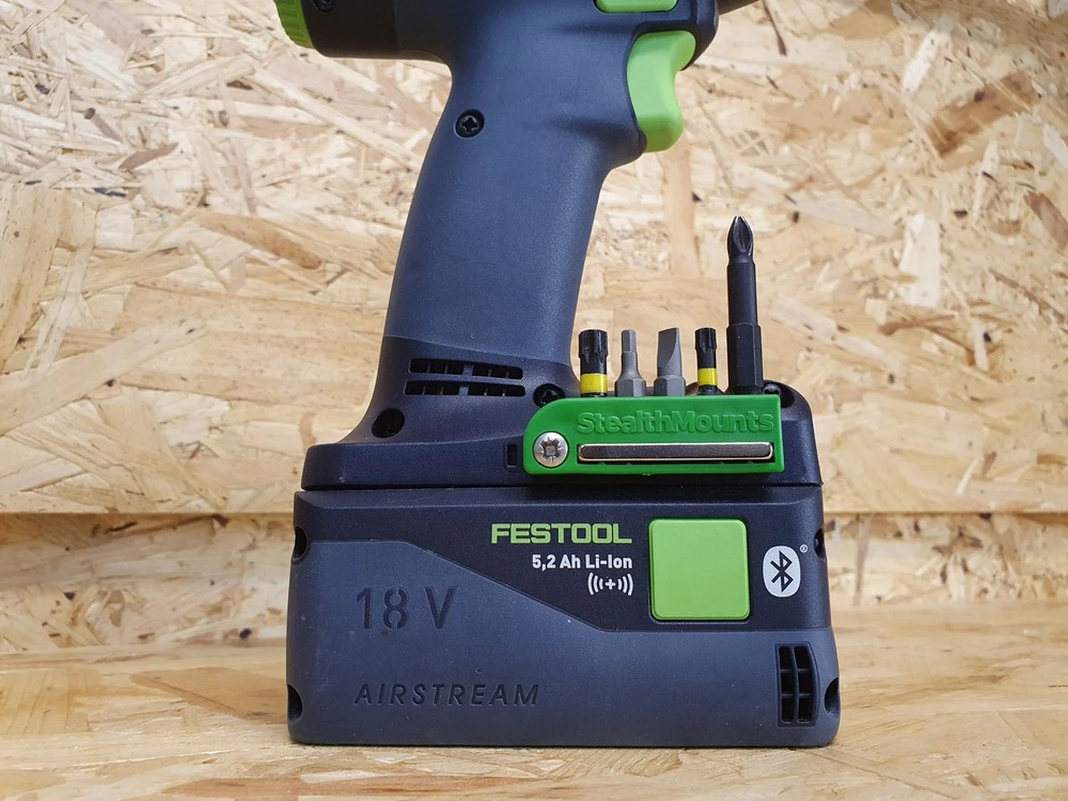 StealthMounts Magnetic Bit Holder for Festool 18V Tools Green, 2-Pack - Image 2