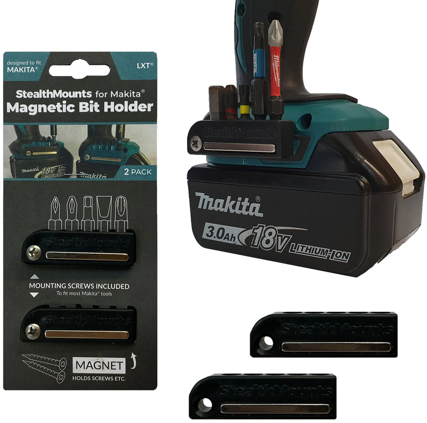 StealthMounts Magnetic Bit Holder for Makita LXT & XGT Tools, 2-Pack - Image 1