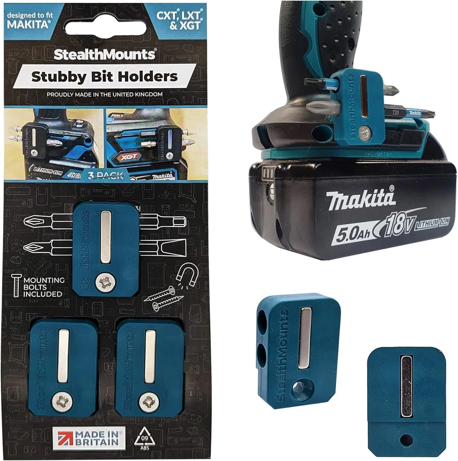 StealthMounts Stubby Magnetic Bit Holder for Makita CXT, LXT & XGT Tools, 3-Pack - Image 1
