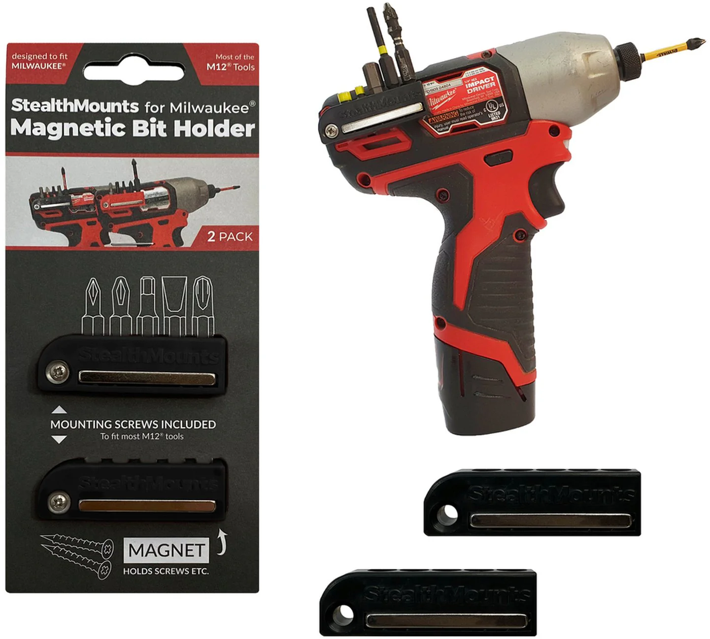 StealthMounts Magnetic Bit Holder for Milwaukee M12 Tools, 2-Pack - Image 1