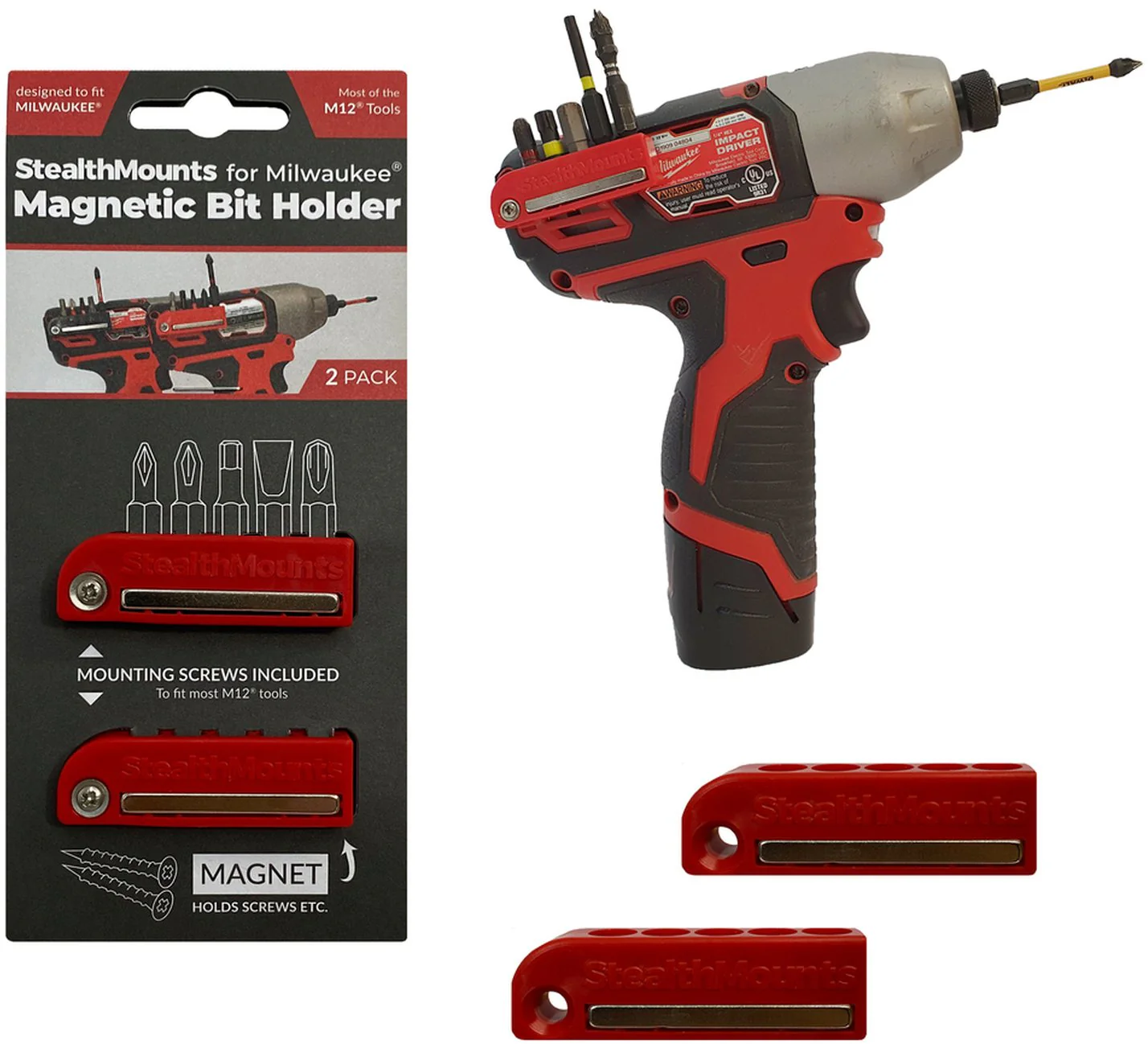 StealthMounts Magnetic Bit Holder for Milwaukee M12 Tools, 2-Pack - Image 2