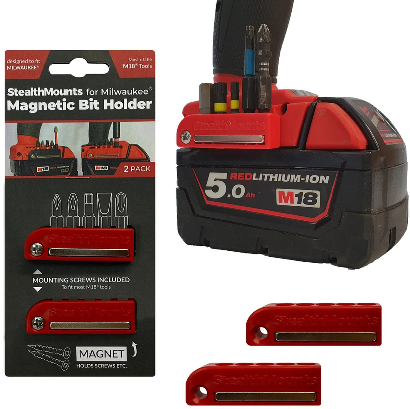StealthMounts Magnetic Bit Holder for Milwaukee M18 Tools, 2-Pack - Image 2