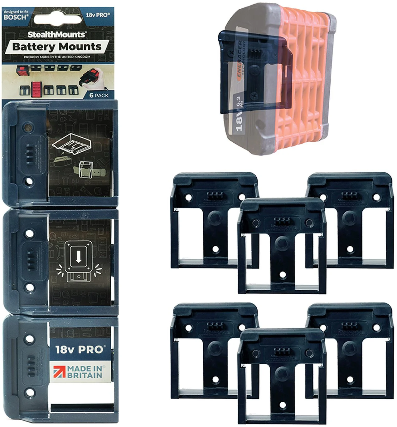 StealthMounts Battery Mounts for Bosch 18V, 6-Pack - Image 2
