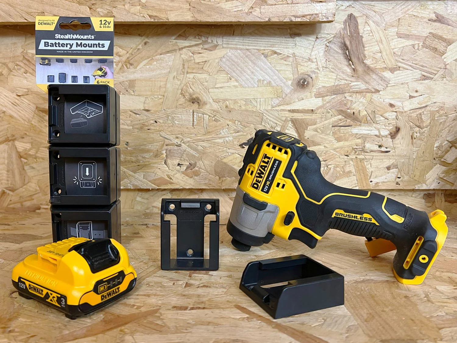 StealthMounts Battery Mounts for DeWALT 10.8V / 12V Black, 6-Pack - Image 2