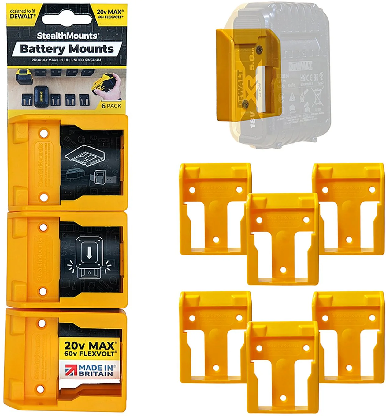 StealthMounts Battery Mounts for DeWALT XR 20V, 6-Pack - Image 2