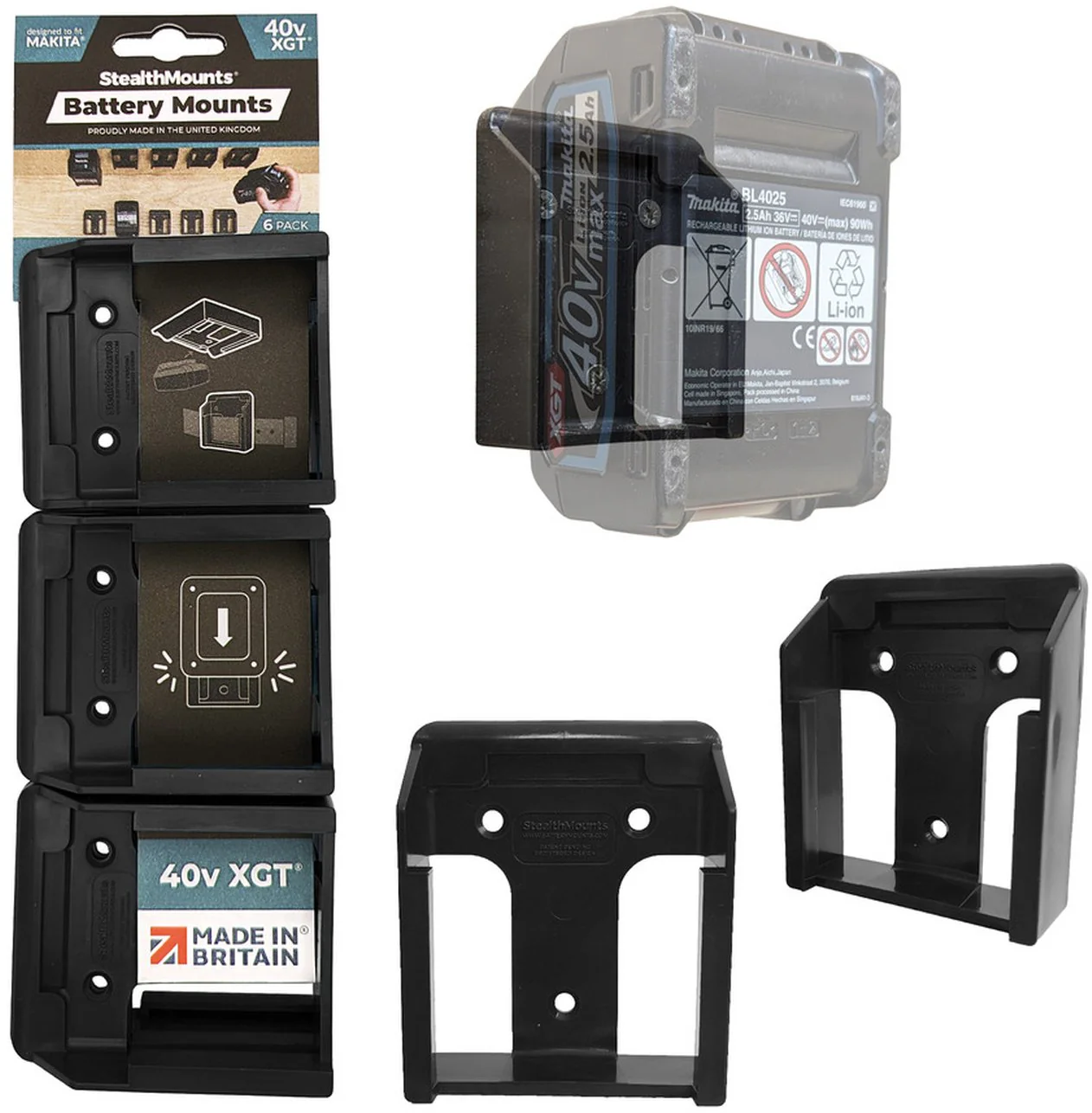 StealthMounts Battery Mounts for Makita 40V XGT, 6-Pack - Image 2
