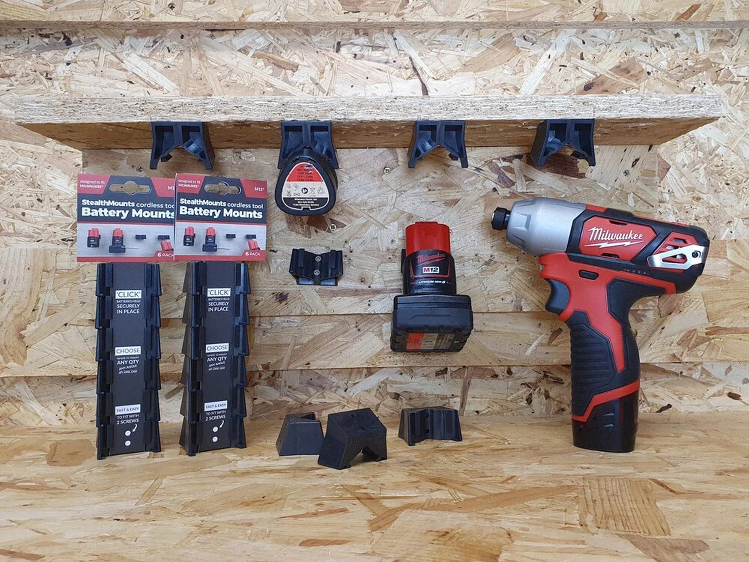 StealthMounts Battery Mounts for Milwaukee M12 Black, 6-Pack - Image 2