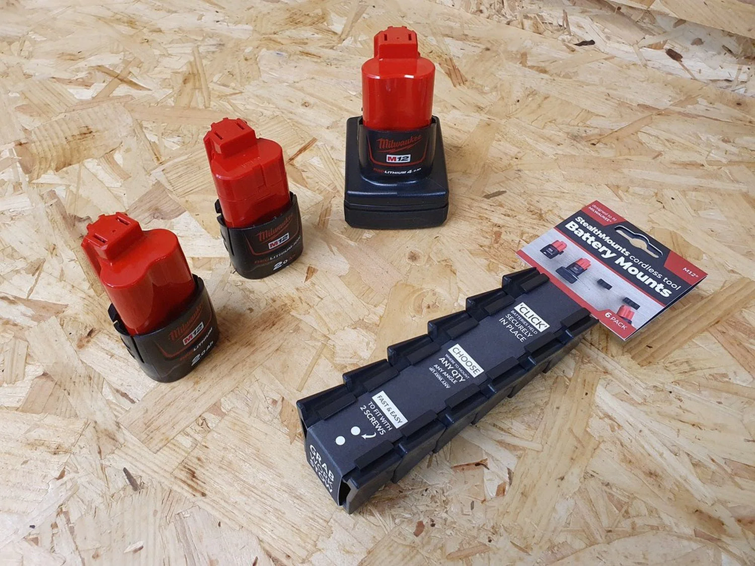 StealthMounts Battery Mounts for Milwaukee M12 Black, 6-Pack - Image 3