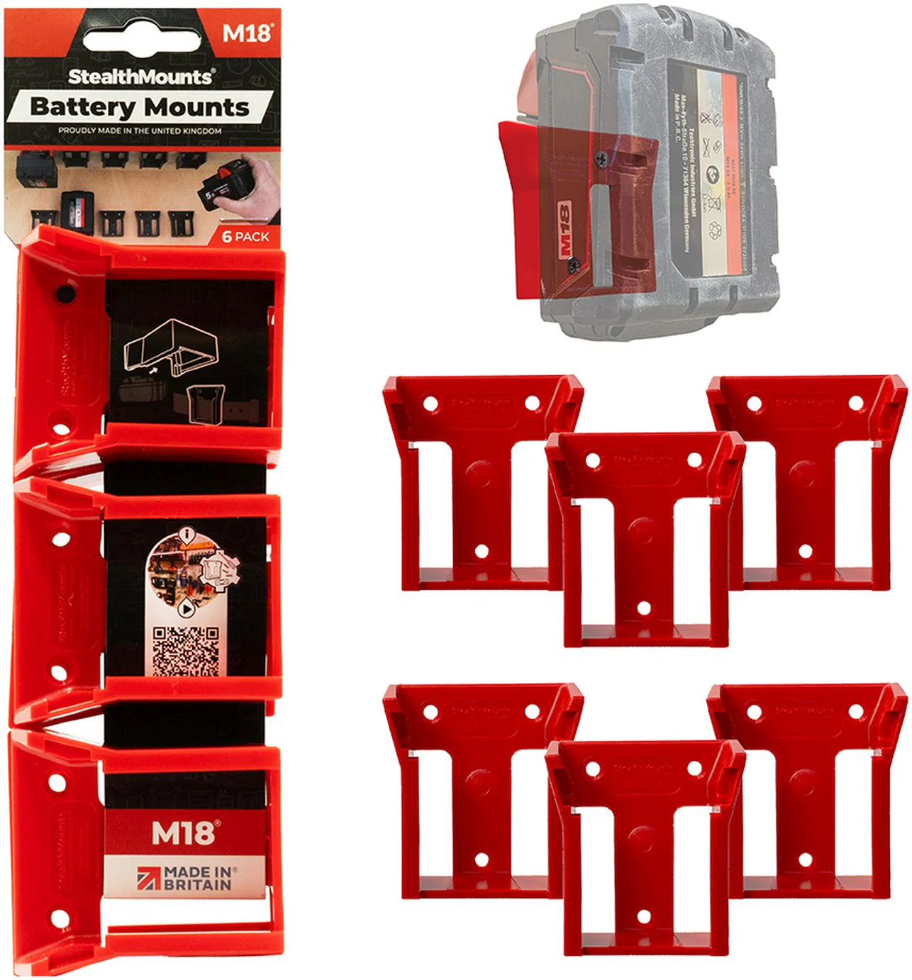 StealthMounts Battery Mounts for Milwaukee M18, 6-Pack - Image 2