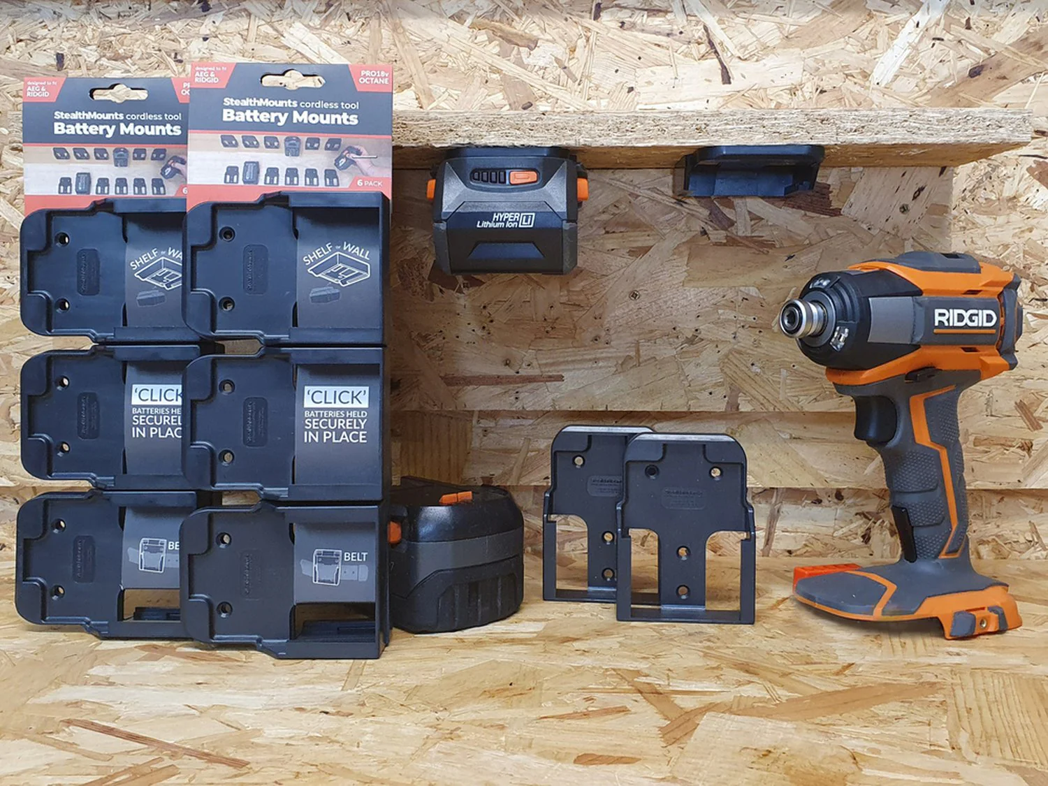 StealthMounts Battery Mounts for AEG & Ridgid Black, 6-Pack - Image 2