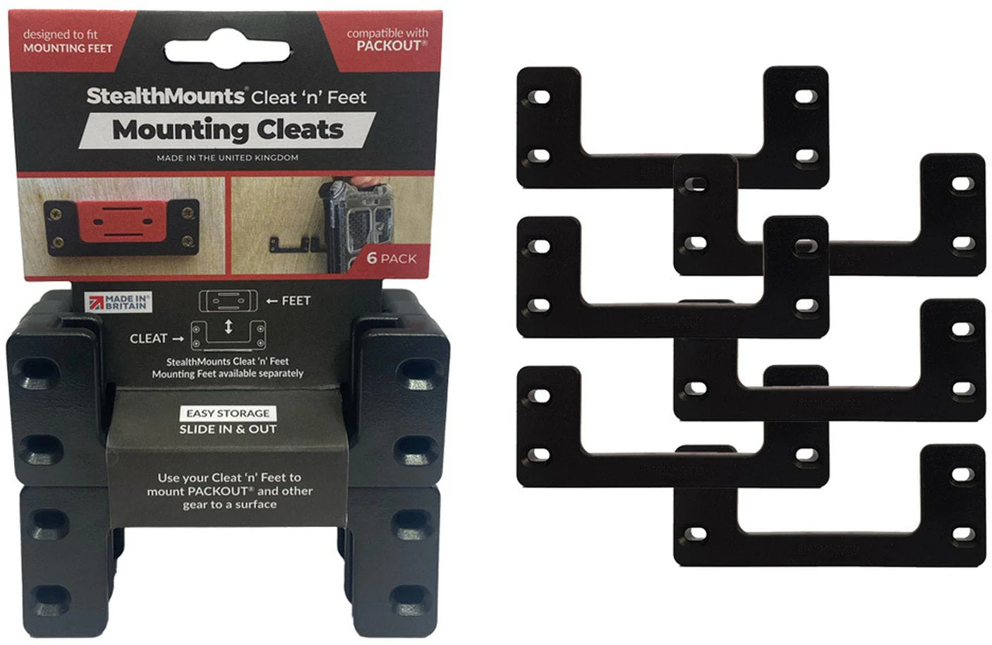 StealthMounts Cleat ‘n’ Feet Mounting Cleats Black, 6-Pack