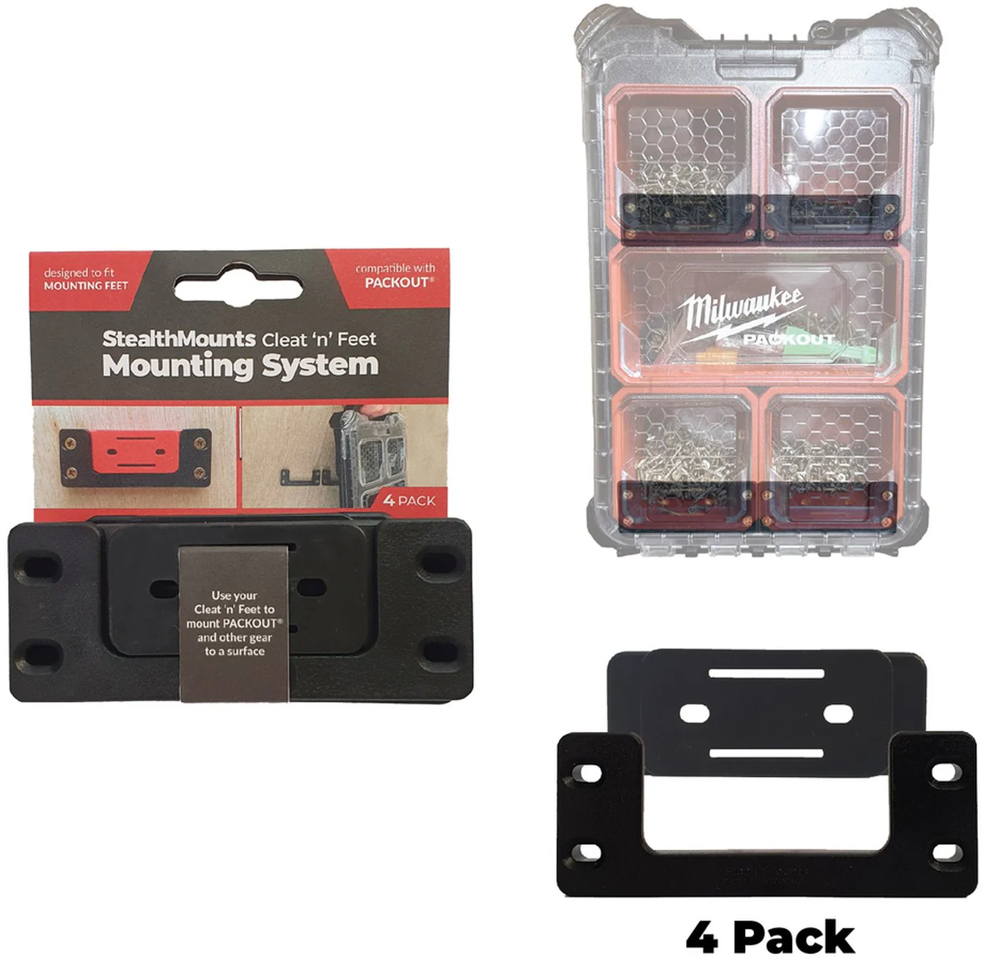 StealthMounts Cleat 'n' Feet Mounting System Black, 4-Pack - Image 1