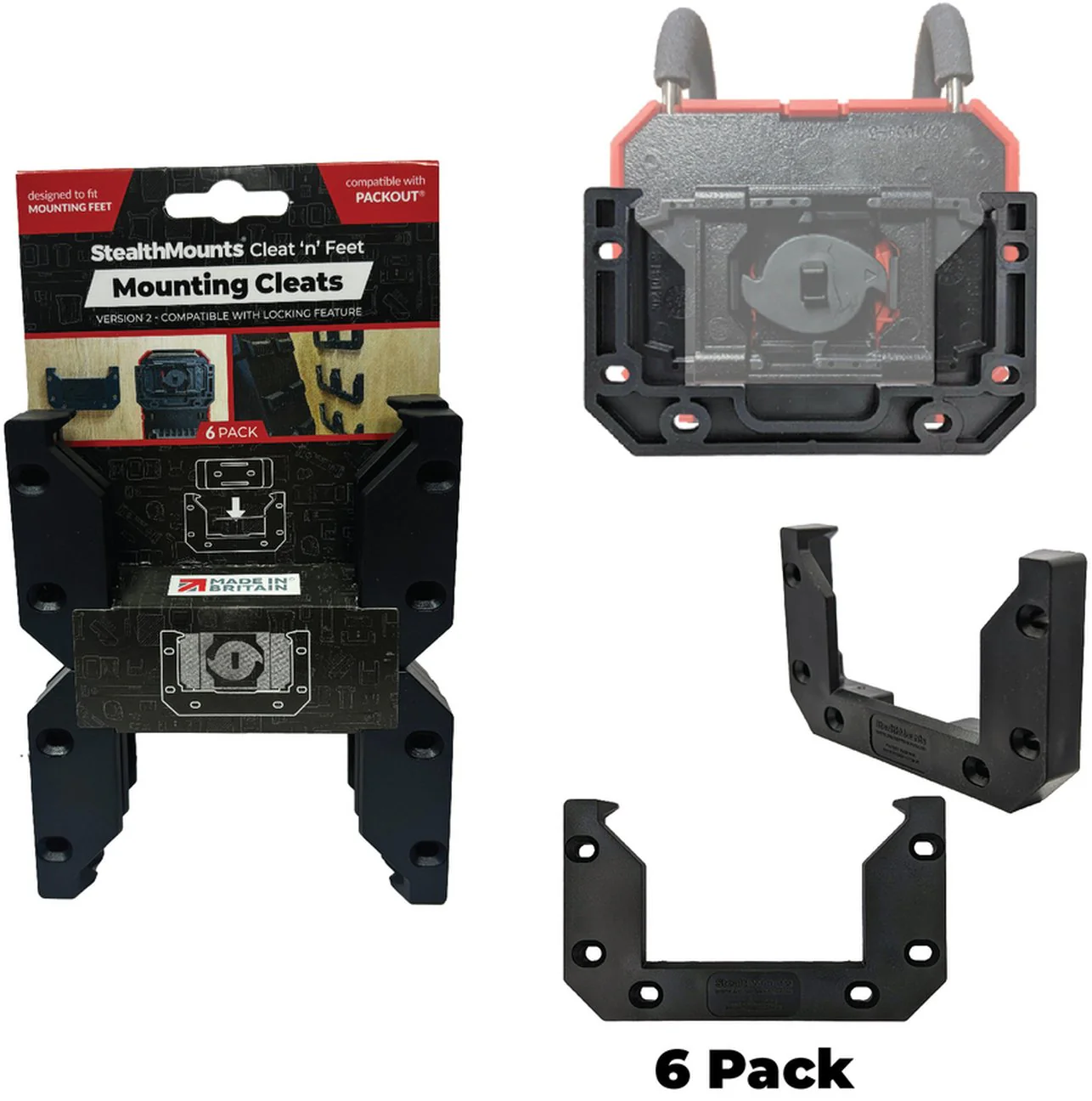 StealthMounts Cleat ‘n’ Feet Mounting Cleats V2 Black, 6-Pack