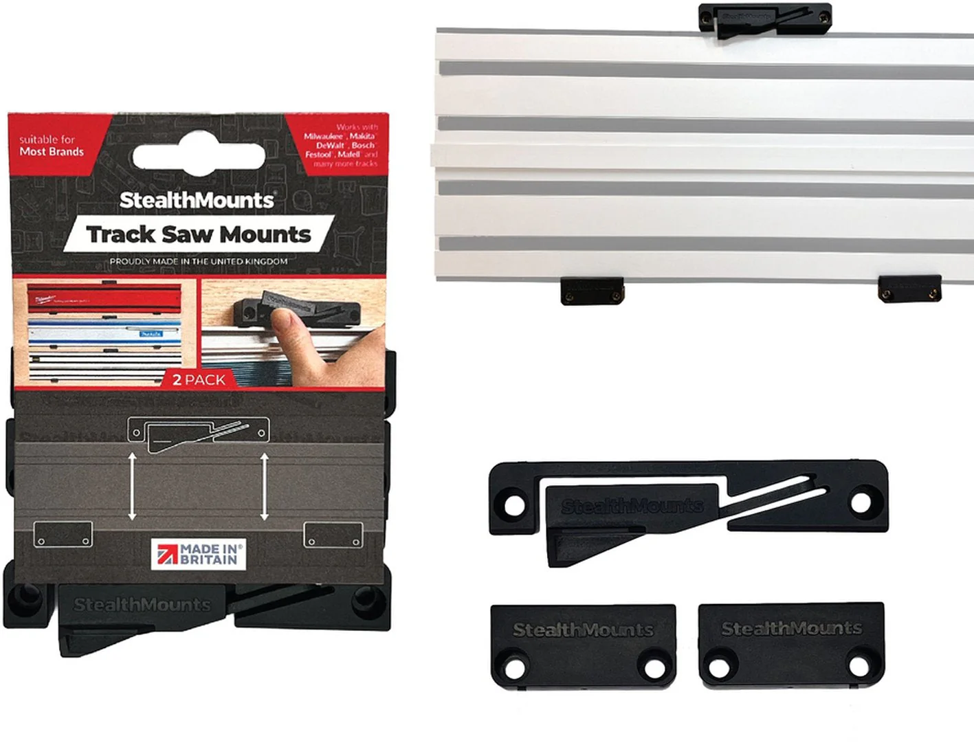 StealthMounts Track Saw Rail Mount Black, 2-Pack - Image 1