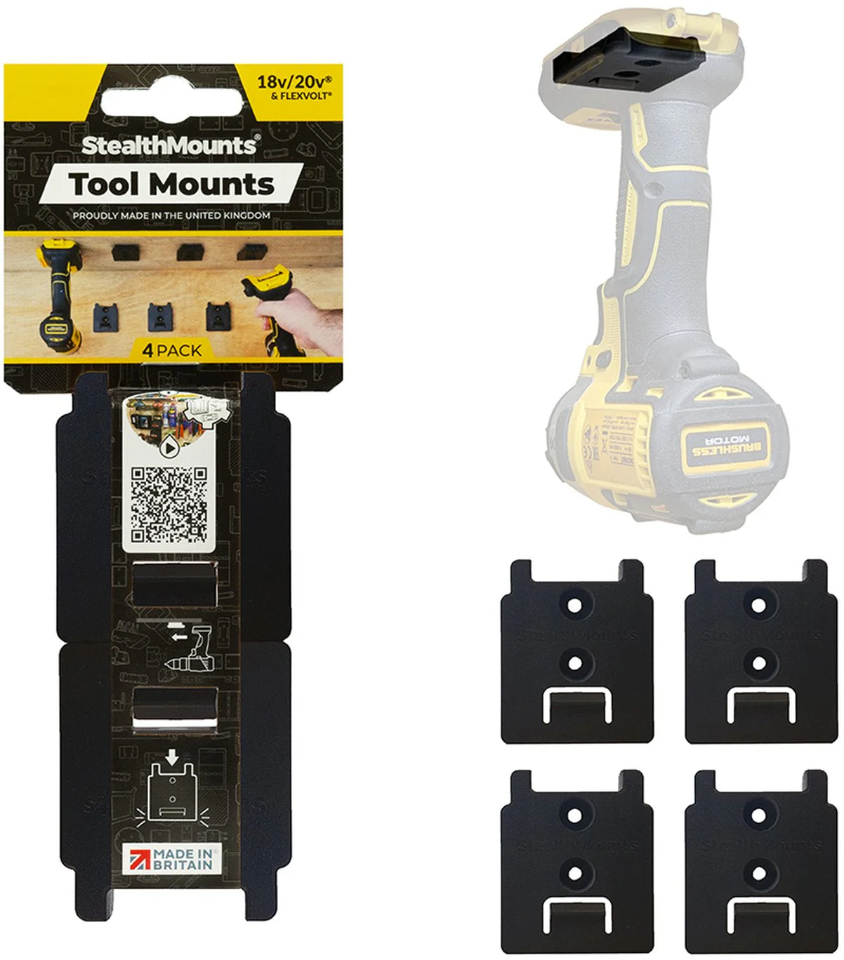 StealthMounts Tool Mounts for DeWALT 18V/20V & Flexvolt, 4-Pack - Image 1