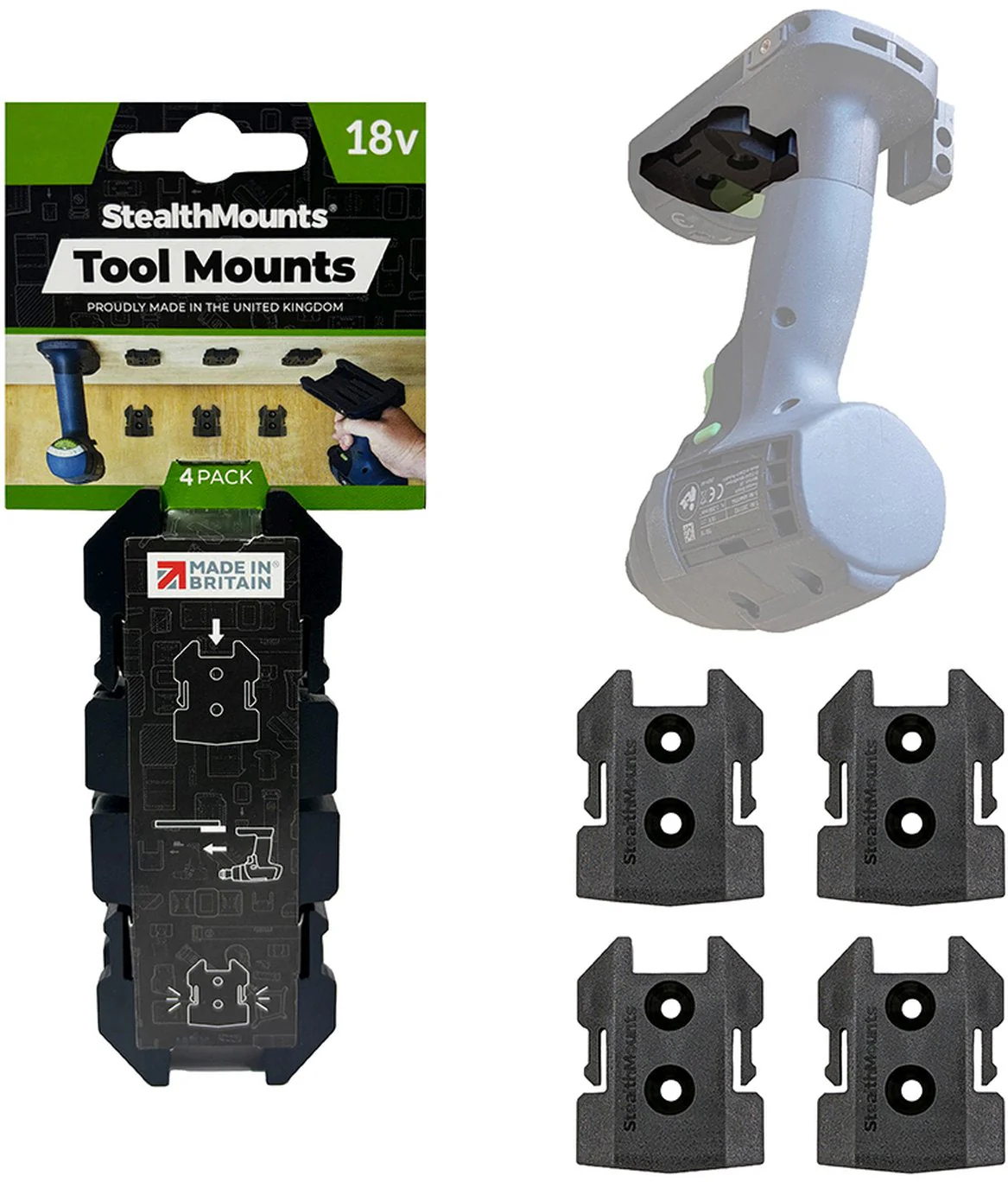 StealthMounts Tool Mounts for Festool 18V Black, 4-Pack - Image 1