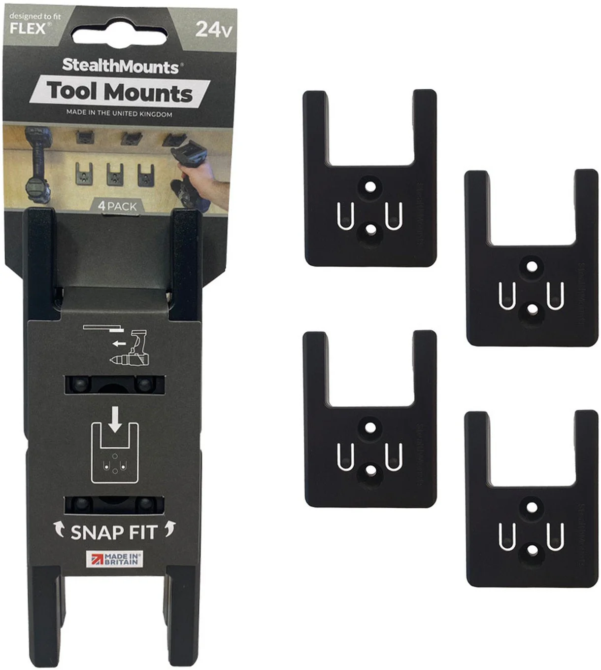 StealthMounts Tool Mounts for Flex 24V Black, 4-Pack - Image 1