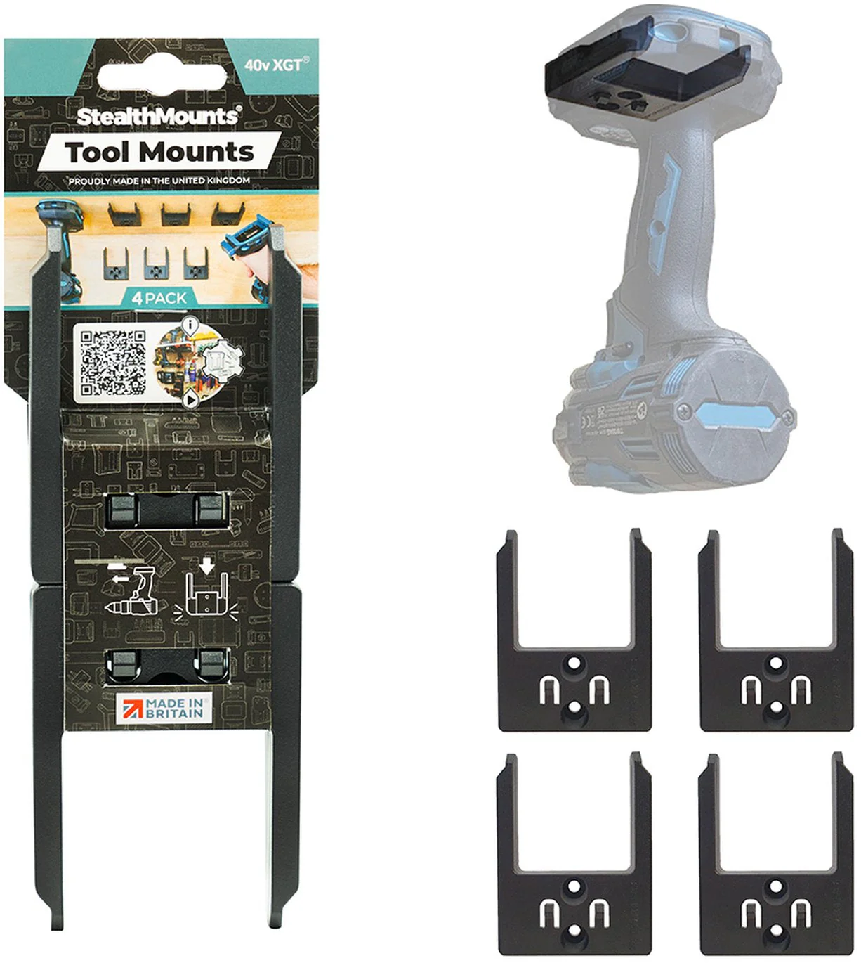 StealthMounts Tool Mounts Makita 40V XGT Black, 4-Pack - Image 1