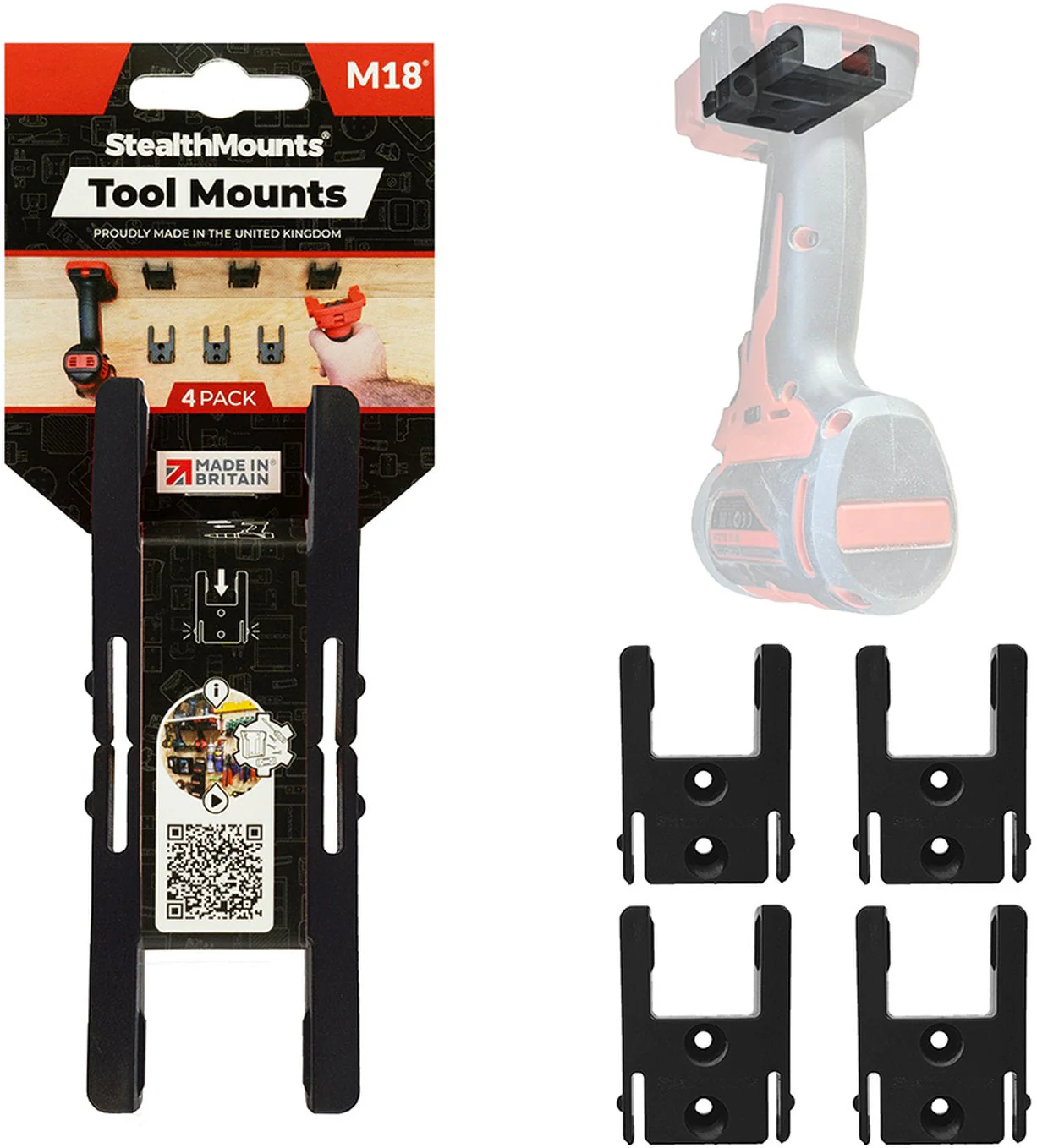 StealthMounts Tool Mounts for Milwaukee M18, 4-Pack - Image 1