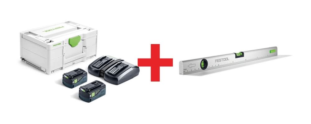 Festool Dual 5.0Ah Batteries & TCL 6 DUO Charger Energy Set Systainer with LEYSYS-FT1 Spirit Level - Image 1