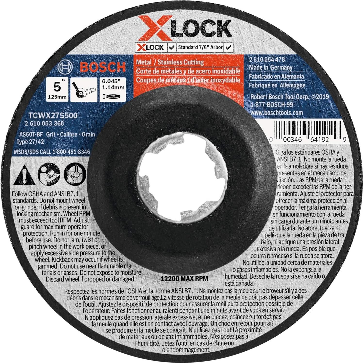 Bosch TCWX27S500 X-Lock Thin Metal & Stainless Steel Cutting T27 Heavy Duty 5″ x .045″ Wheel