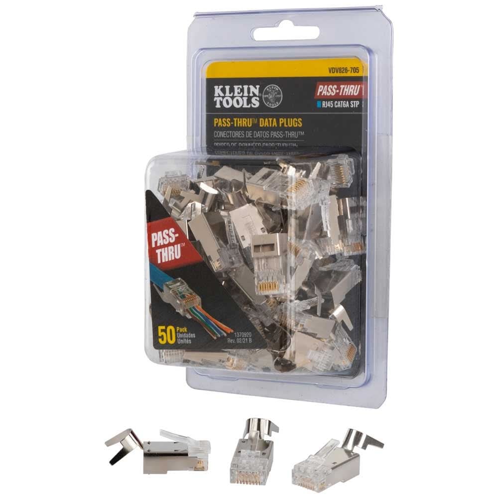 Klein Tools VDV826-705 Pass-Thru Modular Data Plugs, RJ45-CAT6A, Shielded (STP), 50-Pack - Image 1