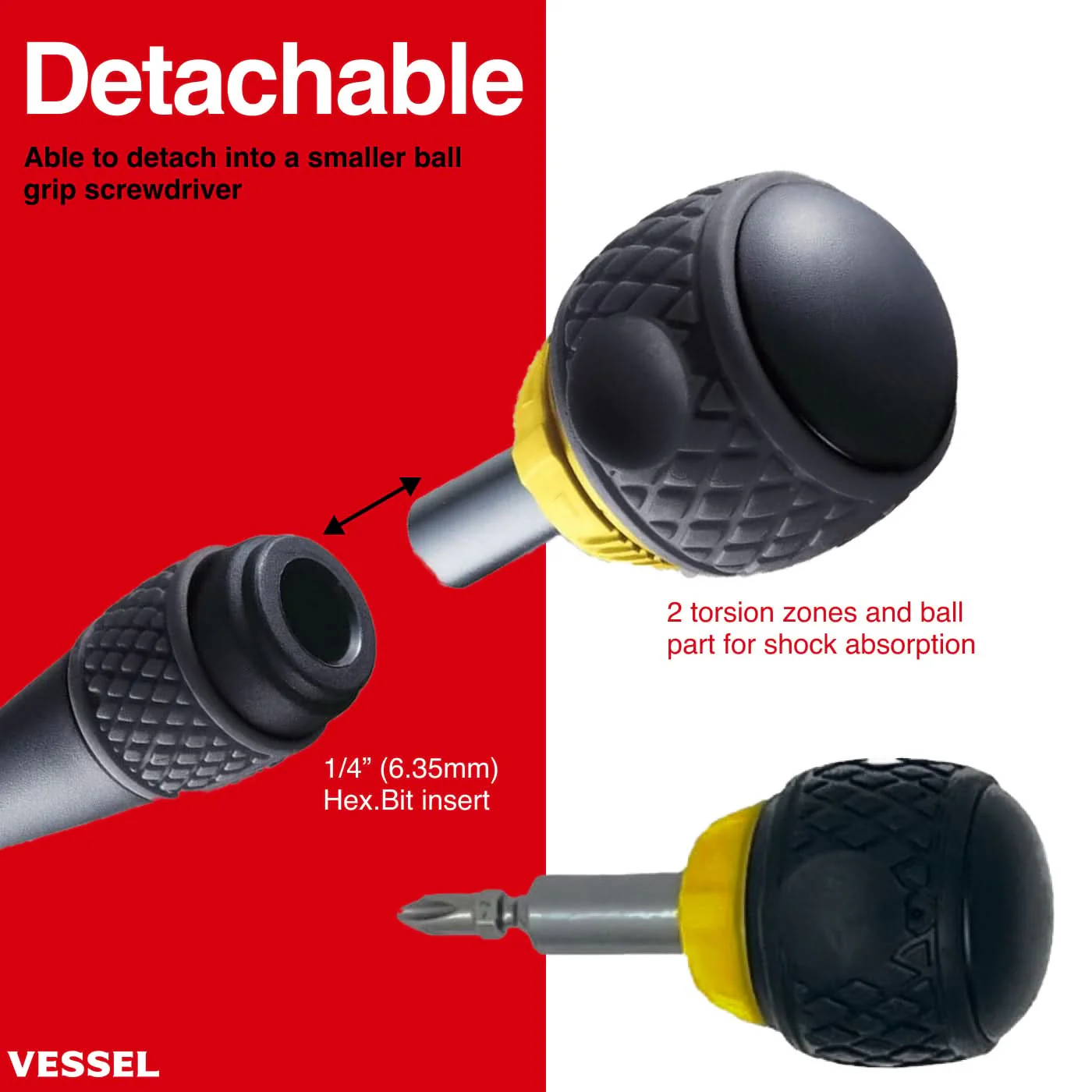 Vessel 2200MBH120K01 BALL GRIP™ Interchangeable Ratchet Screwdriver - Image 3