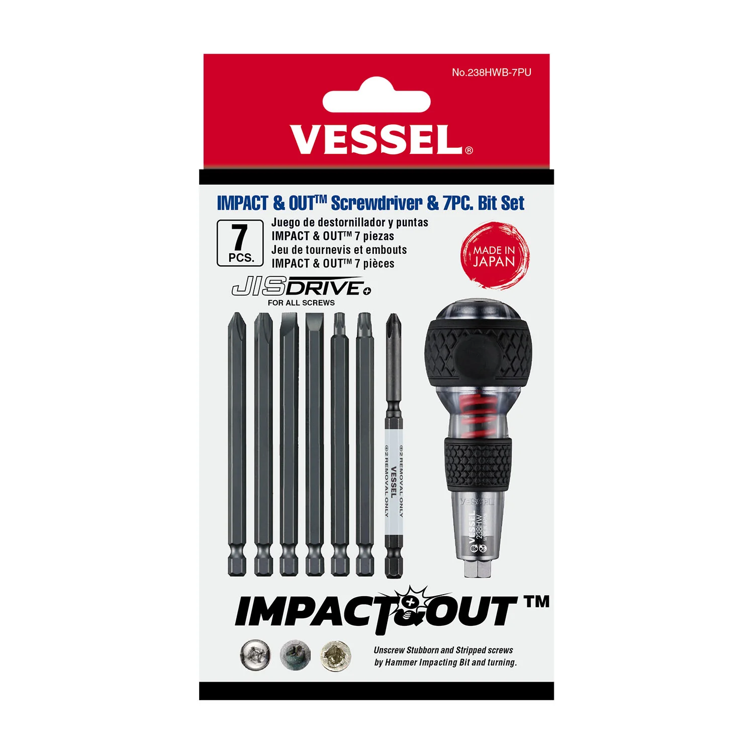 Vessel 238HWB7PU IMPACT & OUT Screwdriver & 7-Piece Bit Set - Image 1