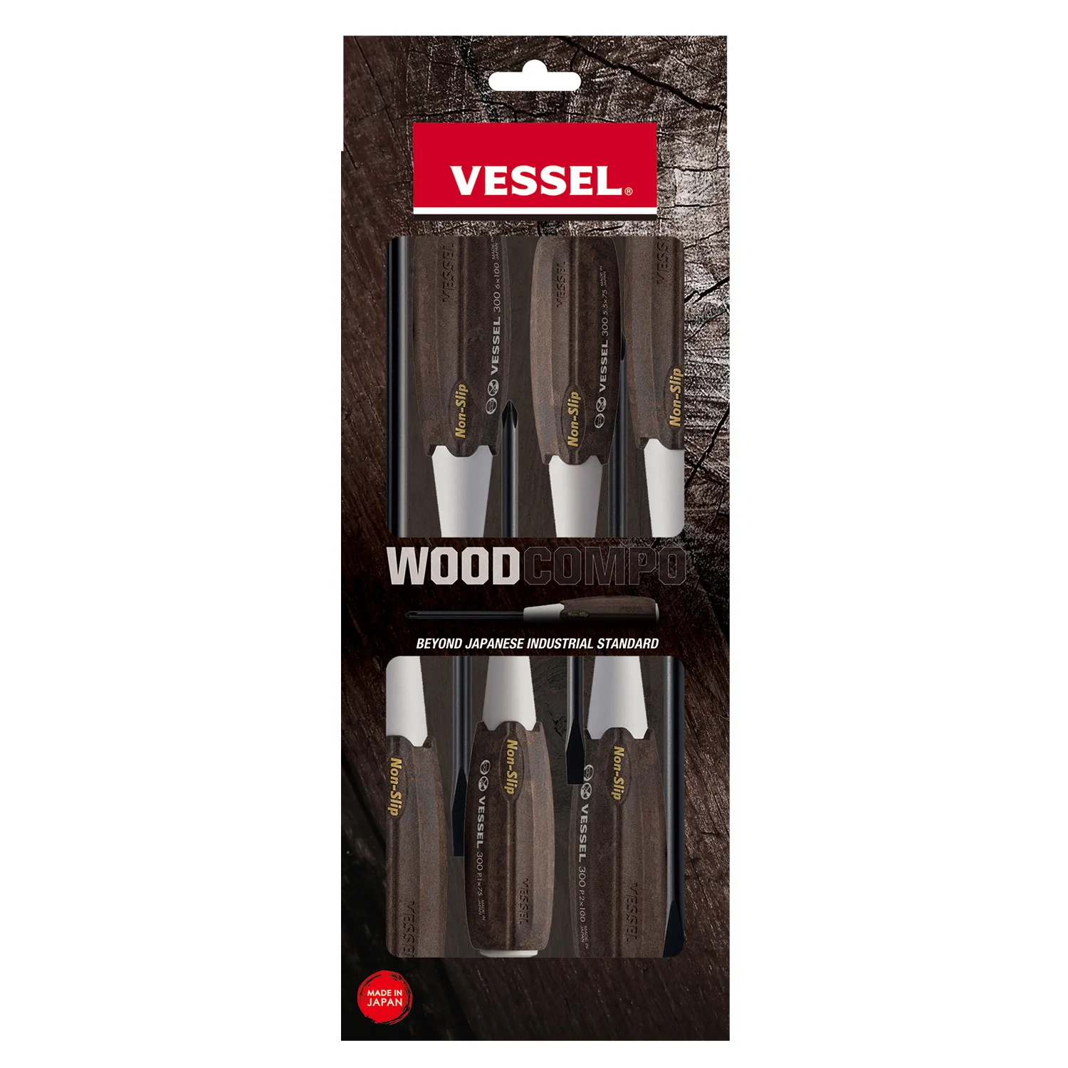 Vessel 3006CS WOOD-COMPO Non-Slip Screwdriver 6-Piece Set - Image 1