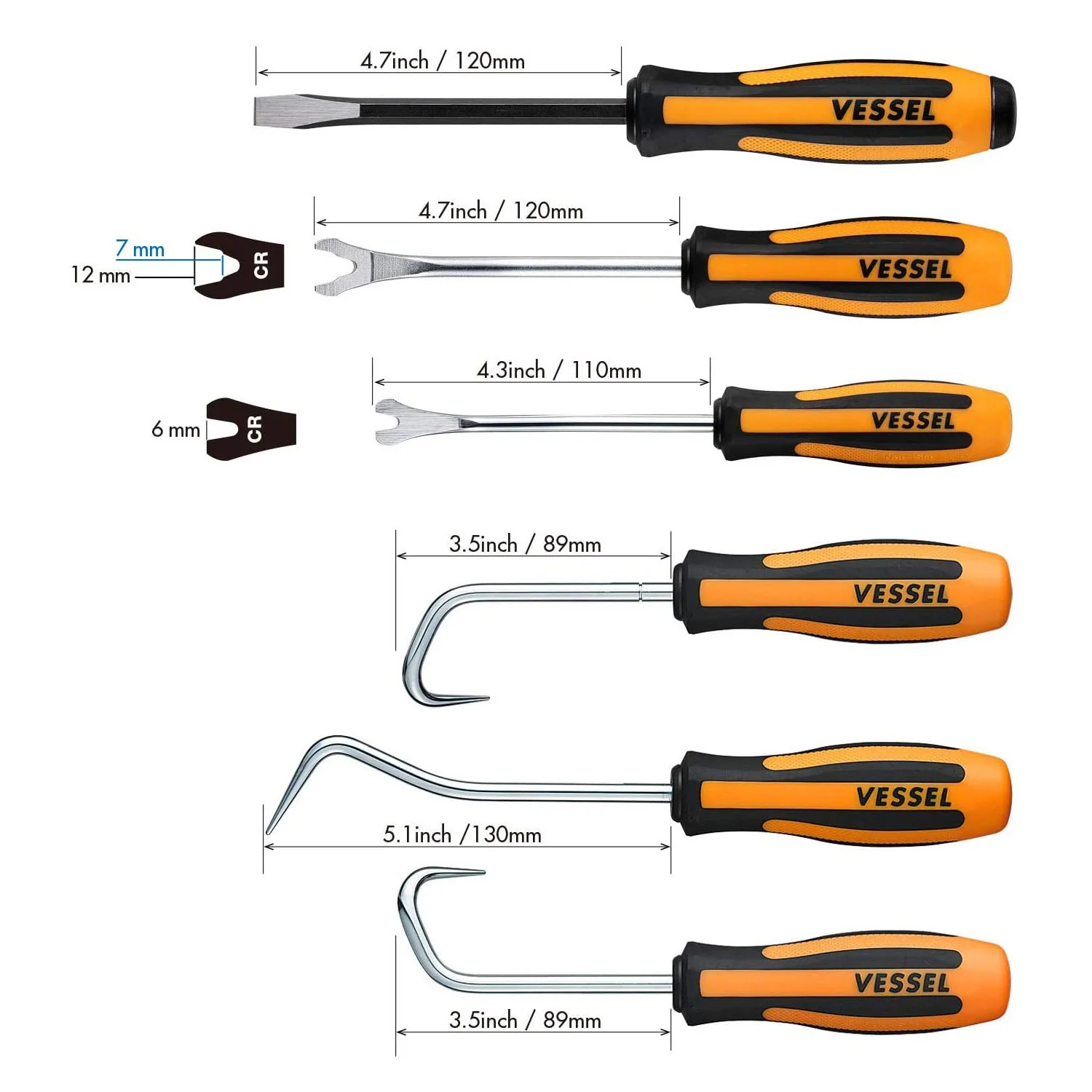 Vessel 9706EVA Megadora Chisel/ Clip Remover/Hose Remover Mix 6-Piece Set - Image 2