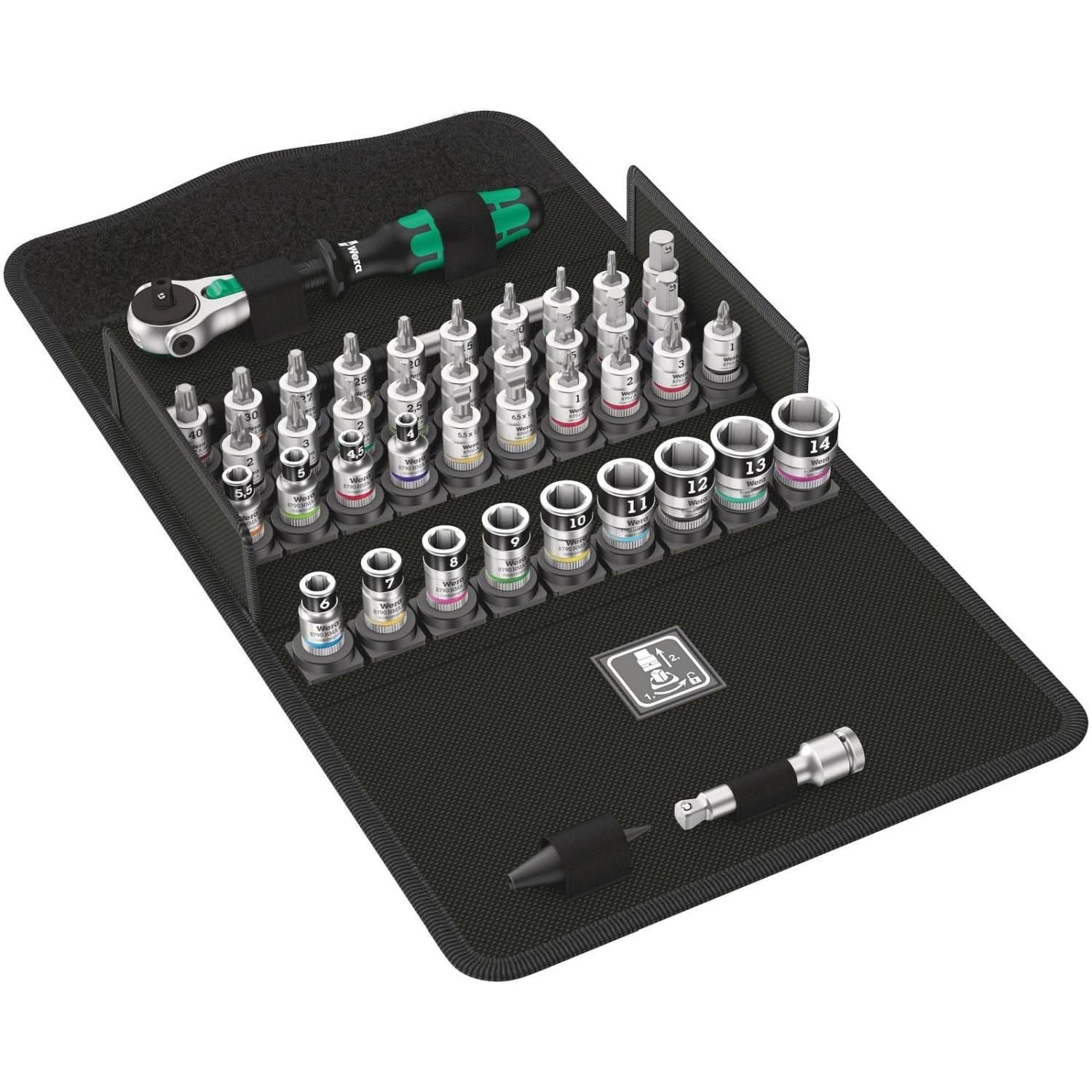 Wera 8100 Sa All-in Zyklop Speed Ratchet Set, 1/4-in. Drive, With Holding Function, Metric, 42-Pieces - Image 1