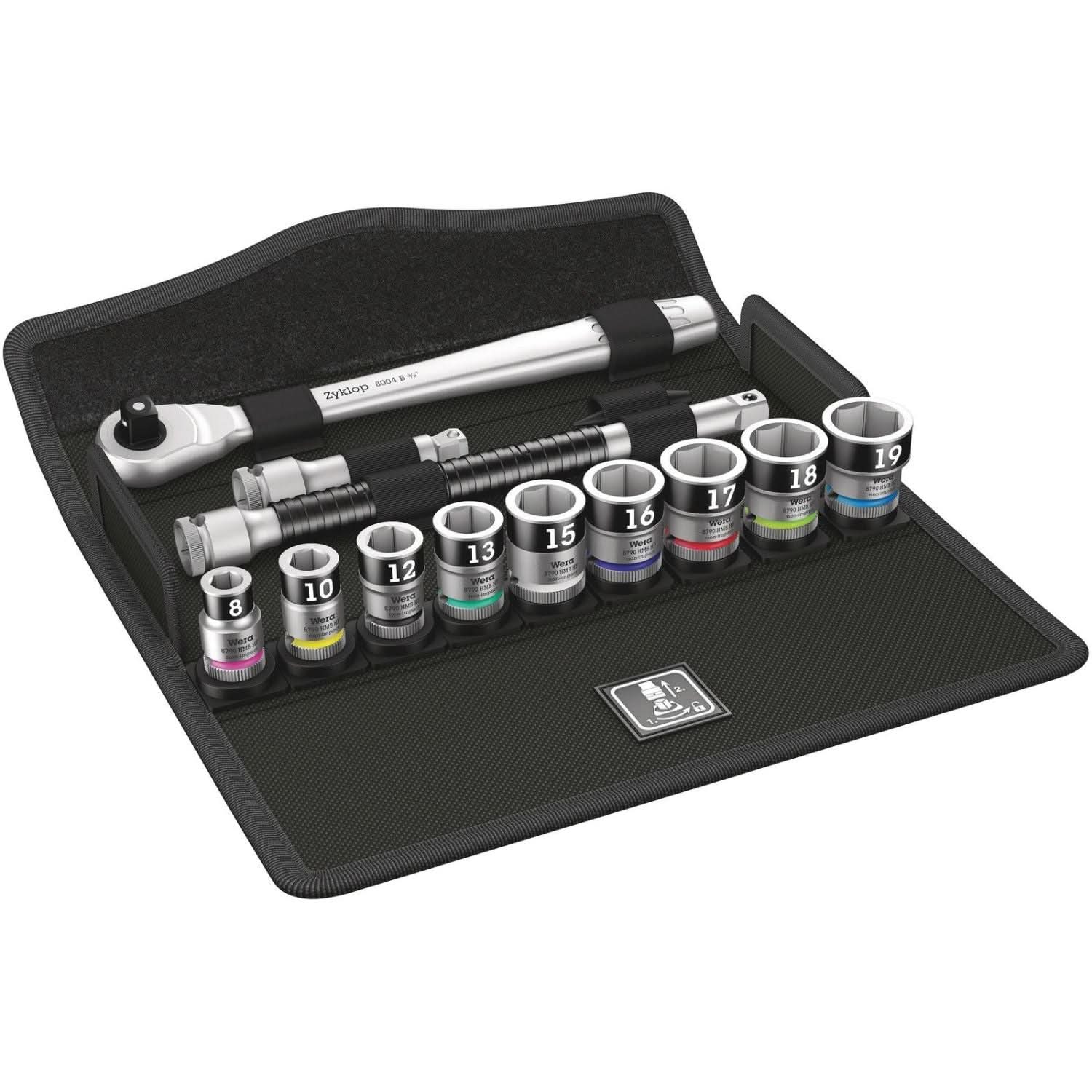 Wera 8100 SB Hf 1 Zyklop Metal Ratchet Set With Switch Lever, 3/8-in. Drive, With Holding Function, Metric, 13-Pieces - Image 2