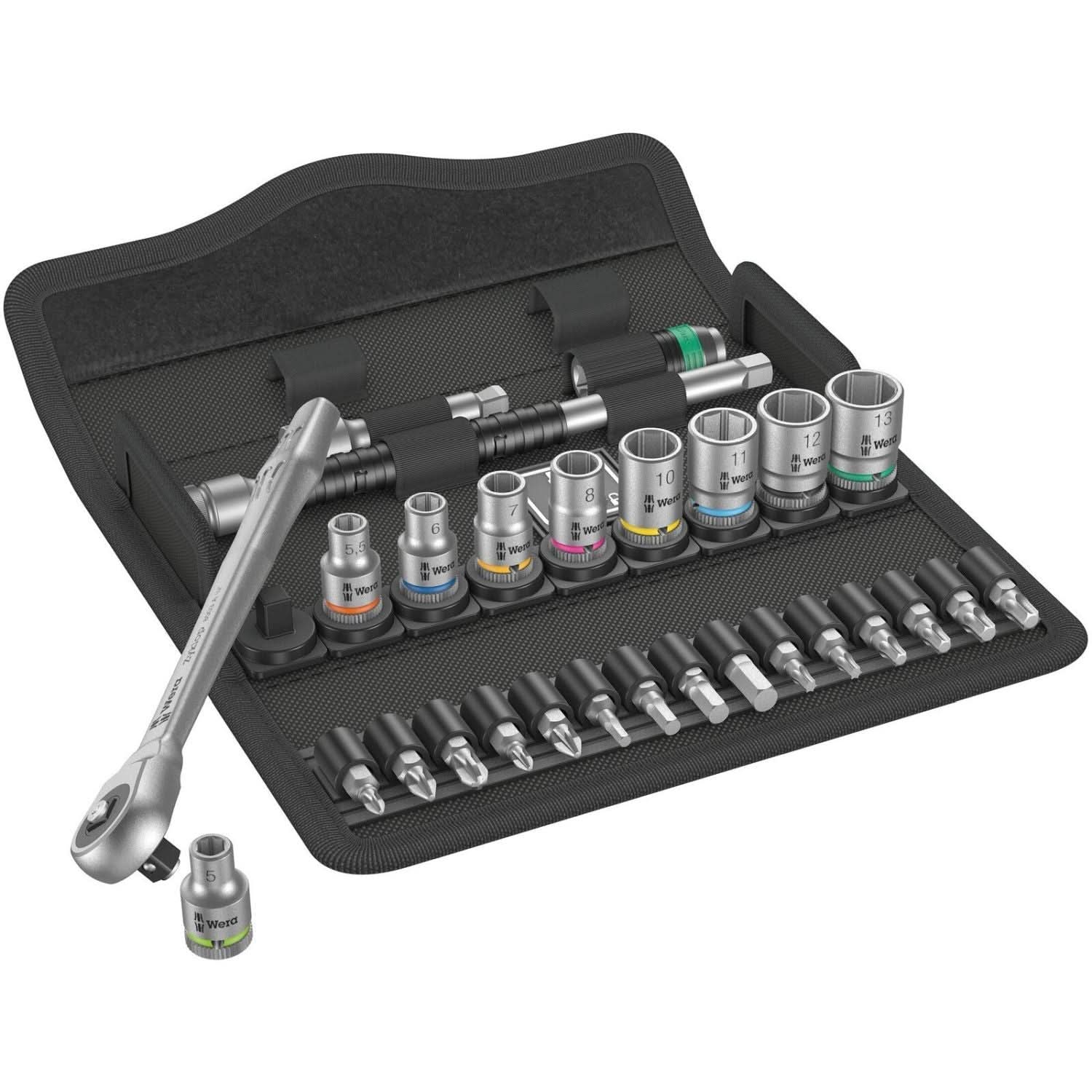 Wera 8100 Sa 7 Zyklop Metal Ratchet Set With Push-Through Square, 1/4-in. Drive, Metric, 28-Pieces - Image 2